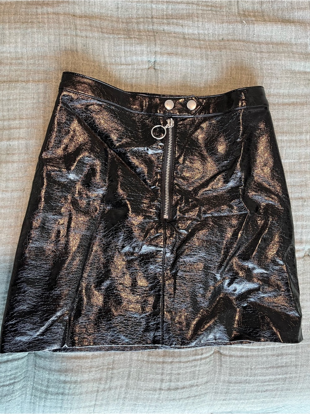 Divided by H&M Shiny Black Faux Leather Mini Skirt with Front Zip